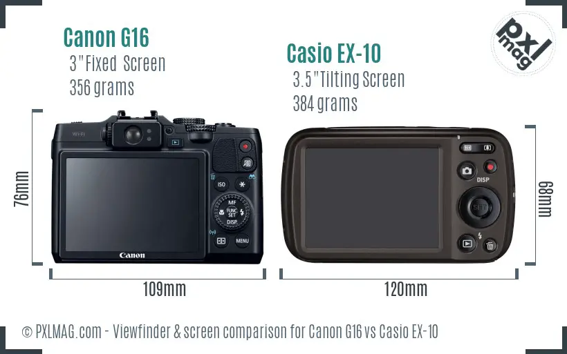 Canon G16 vs Casio EX-10 Screen and Viewfinder comparison