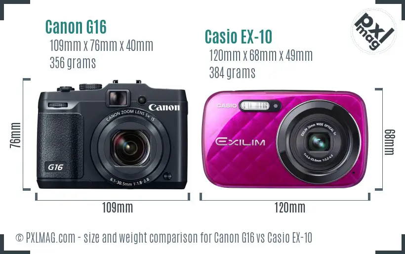 Canon G16 vs Casio EX-10 size comparison