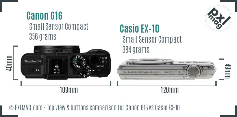 Canon G16 vs Casio EX-10 top view buttons comparison