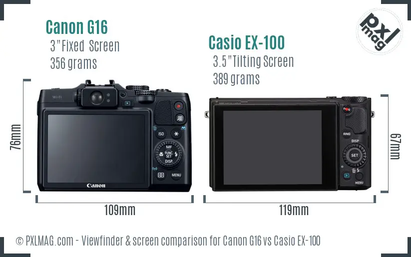 Canon G16 vs Casio EX-100 Screen and Viewfinder comparison
