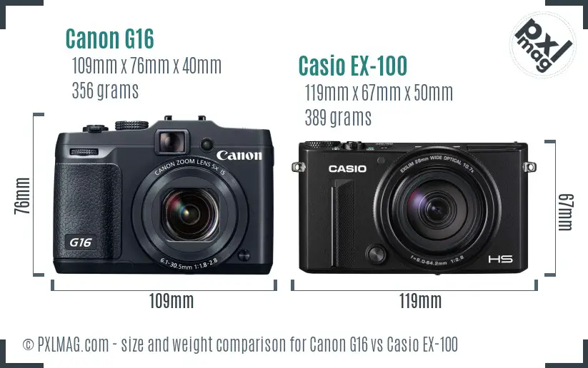 Canon G16 vs Casio EX-100 size comparison
