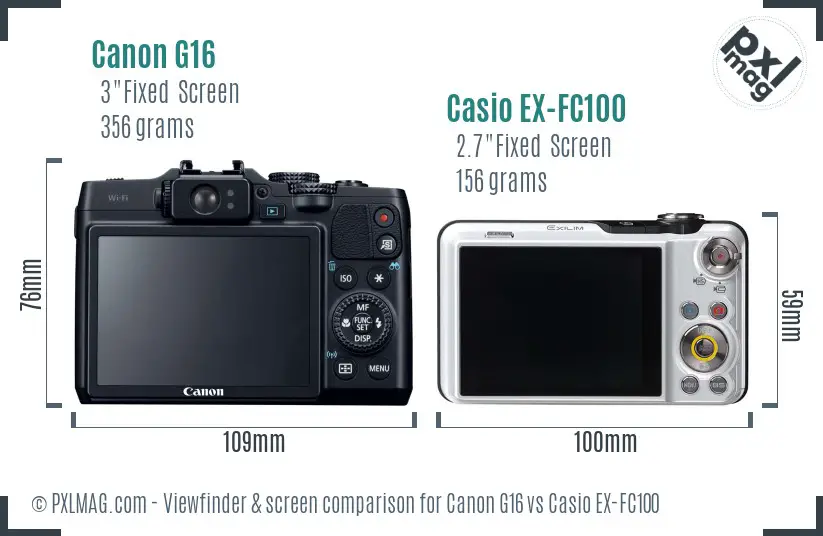 Canon G16 vs Casio EX-FC100 Screen and Viewfinder comparison