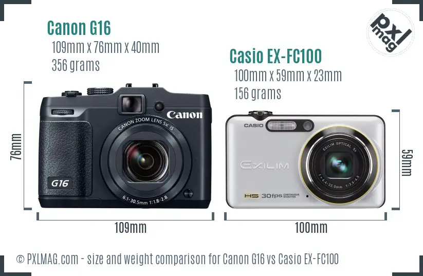 Canon G16 vs Casio EX-FC100 size comparison