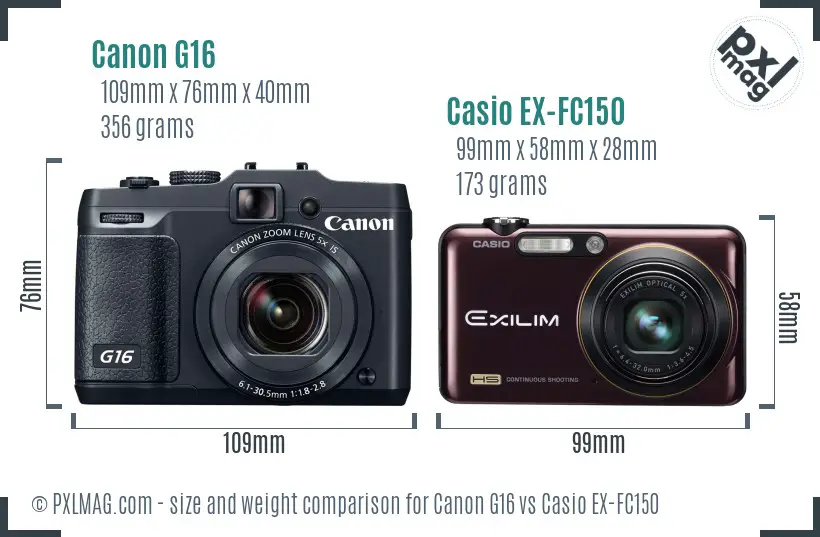 Canon G16 vs Casio EX-FC150 size comparison