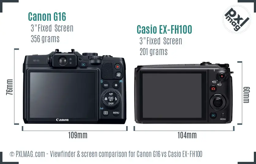 Canon G16 vs Casio EX-FH100 Screen and Viewfinder comparison