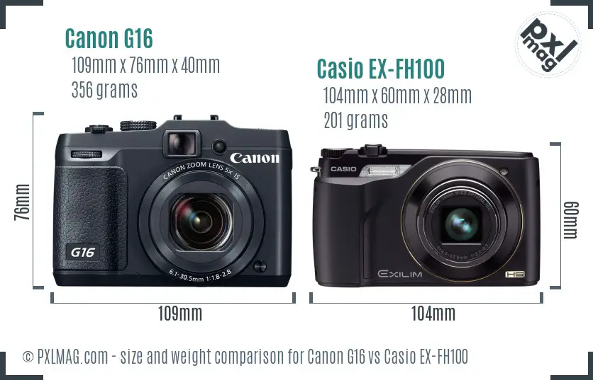 Canon G16 vs Casio EX-FH100 size comparison