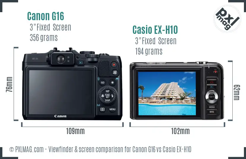 Canon G16 vs Casio EX-H10 Screen and Viewfinder comparison