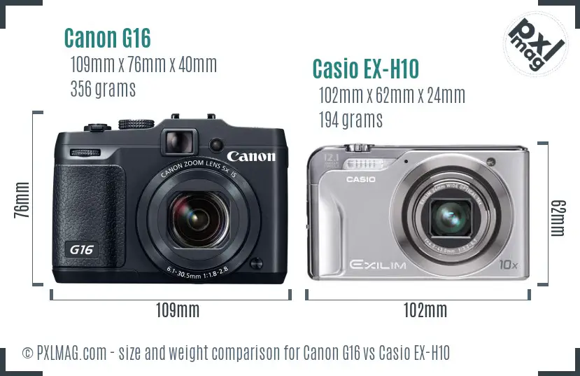 Canon G16 vs Casio EX-H10 size comparison