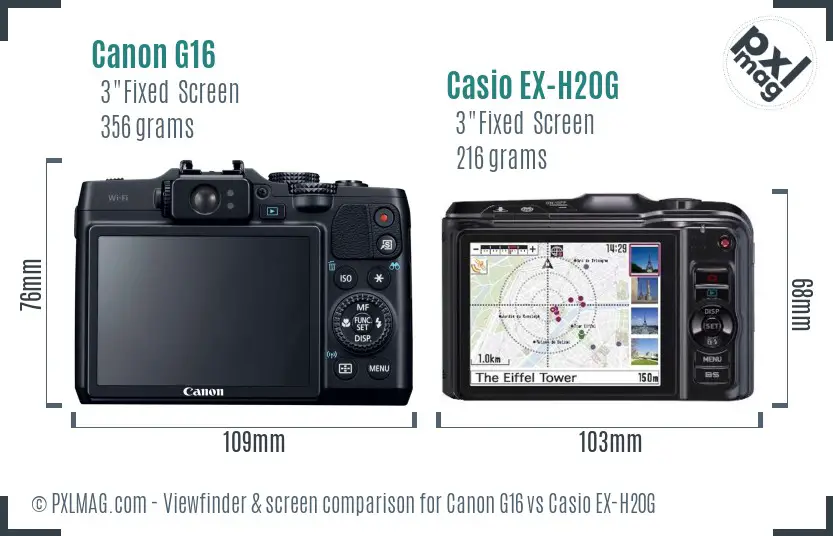 Canon G16 vs Casio EX-H20G Screen and Viewfinder comparison
