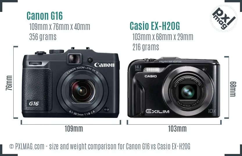 Canon G16 vs Casio EX-H20G size comparison