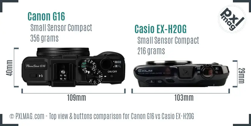 Canon G16 vs Casio EX-H20G top view buttons comparison