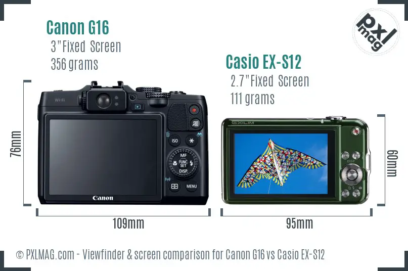 Canon G16 vs Casio EX-S12 Screen and Viewfinder comparison