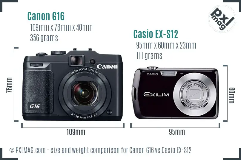 Canon G16 vs Casio EX-S12 size comparison