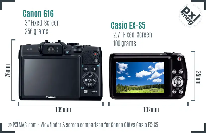 Canon G16 vs Casio EX-S5 Screen and Viewfinder comparison