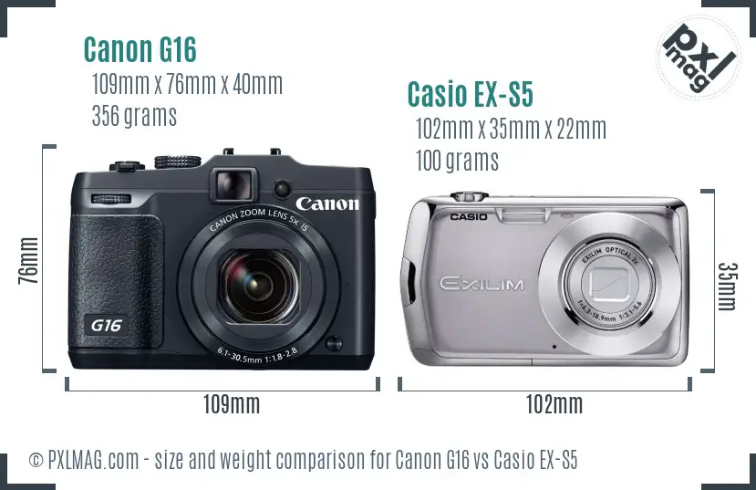 Canon G16 vs Casio EX-S5 size comparison