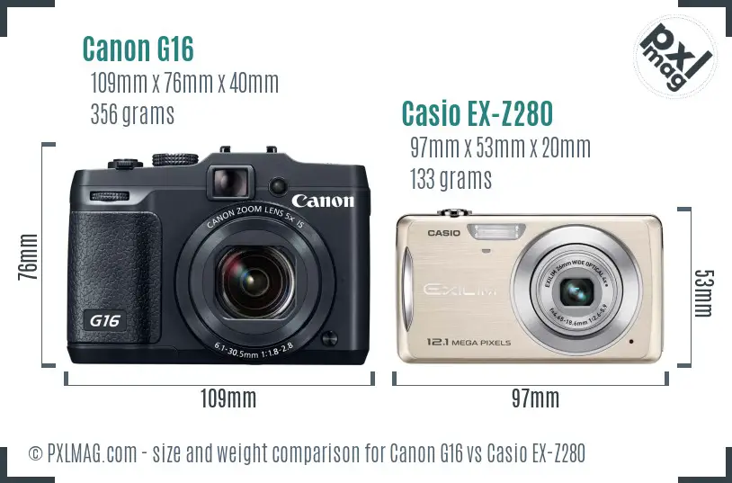 Canon G16 vs Casio EX-Z280 size comparison