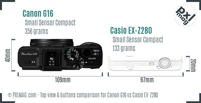 Canon G16 vs Casio EX-Z280 top view buttons comparison