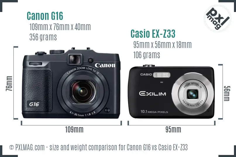 Canon G16 vs Casio EX-Z33 size comparison