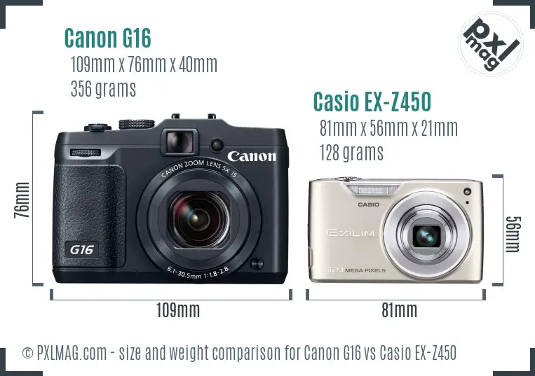 Canon G16 vs Casio EX-Z450 size comparison