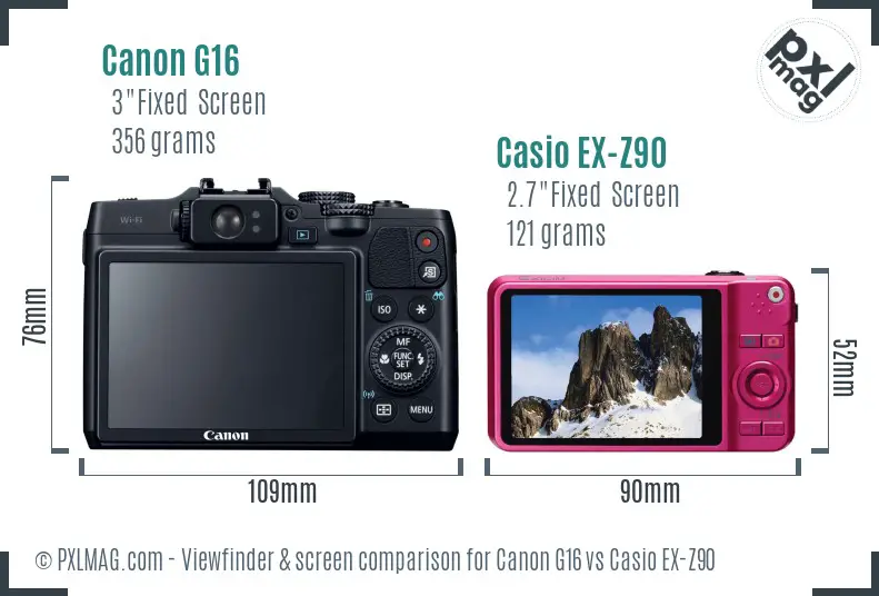 Canon G16 vs Casio EX-Z90 Screen and Viewfinder comparison