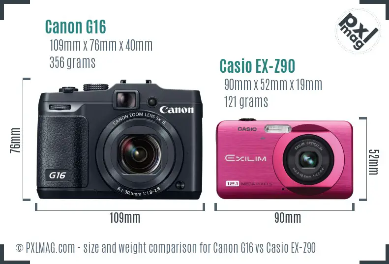 Canon G16 vs Casio EX-Z90 size comparison