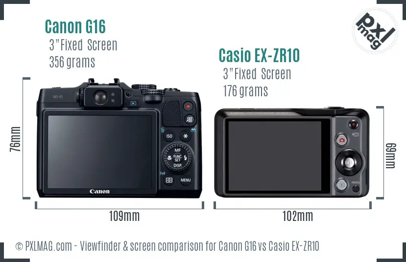 Canon G16 vs Casio EX-ZR10 Screen and Viewfinder comparison