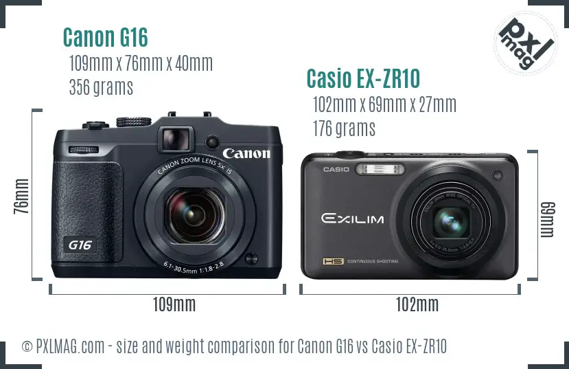 Canon G16 vs Casio EX-ZR10 size comparison