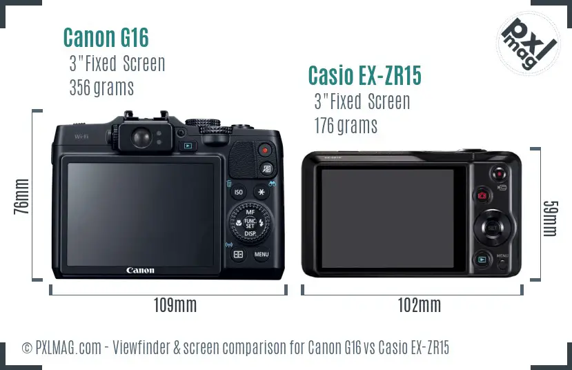 Canon G16 vs Casio EX-ZR15 Screen and Viewfinder comparison