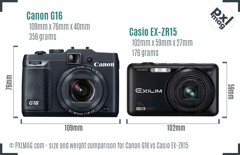 Canon G16 vs Casio EX-ZR15 size comparison
