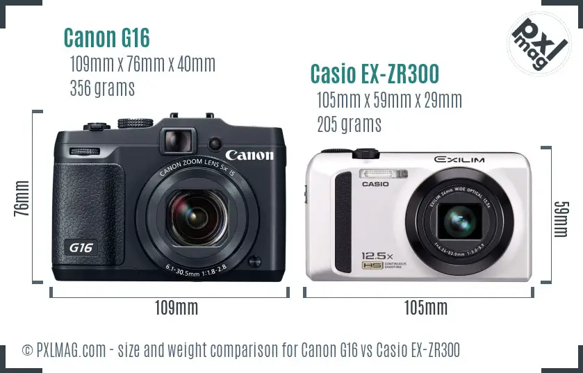 Canon G16 vs Casio EX-ZR300 size comparison Canon G16 vs Casio EX-ZR300 size comparison