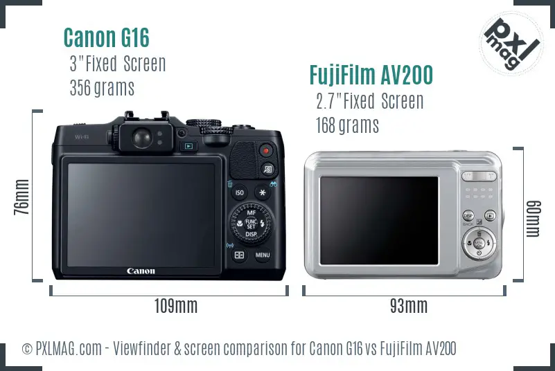 Canon G16 vs FujiFilm AV200 Screen and Viewfinder comparison