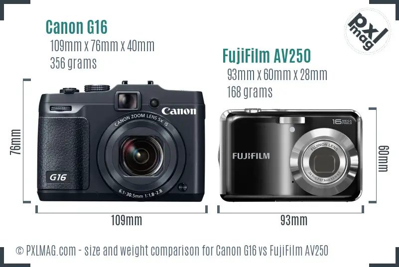 Canon G16 vs FujiFilm AV250 size comparison