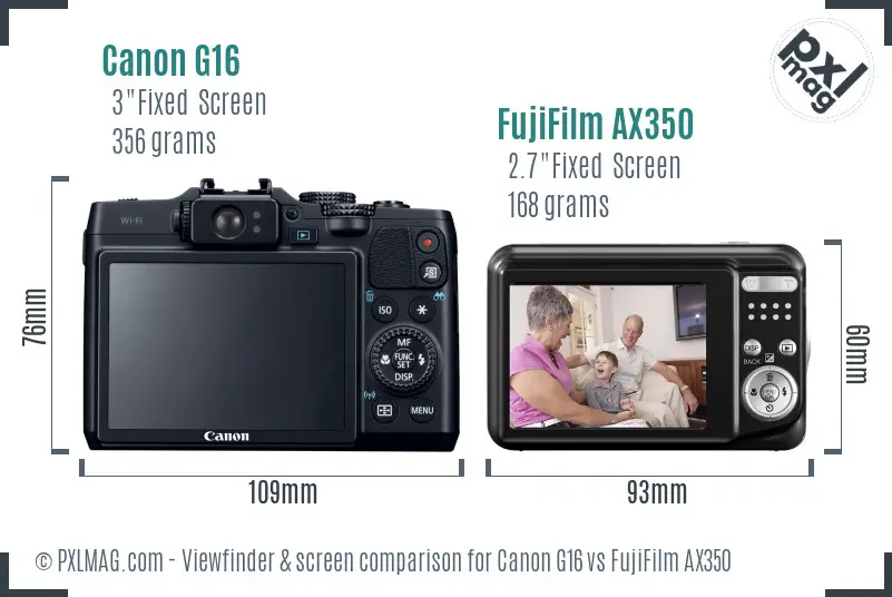Canon G16 vs FujiFilm AX350 Screen and Viewfinder comparison