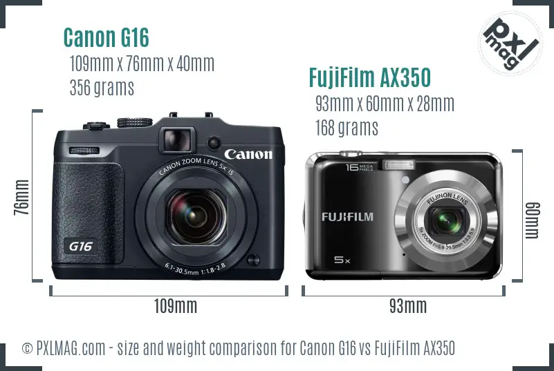 Canon G16 vs FujiFilm AX350 size comparison