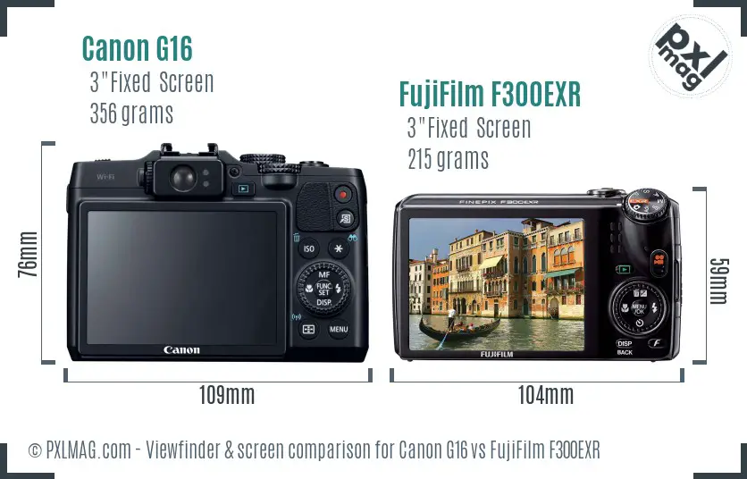 Canon G16 vs FujiFilm F300EXR Screen and Viewfinder comparison