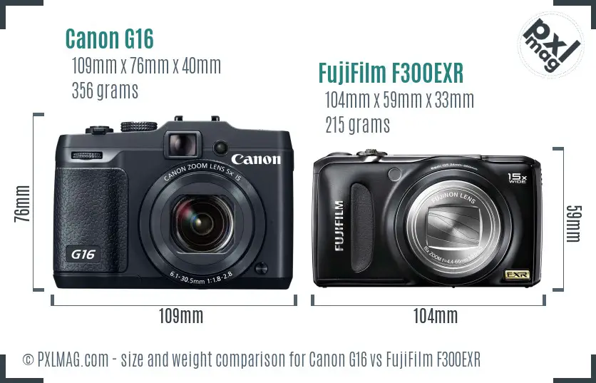 Canon G16 vs FujiFilm F300EXR size comparison