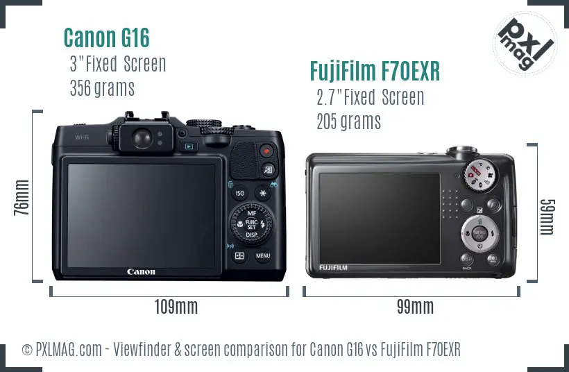 Canon G16 vs FujiFilm F70EXR Screen and Viewfinder comparison