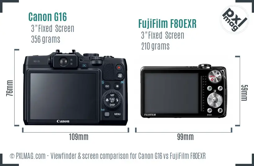 Canon G16 vs FujiFilm F80EXR Screen and Viewfinder comparison