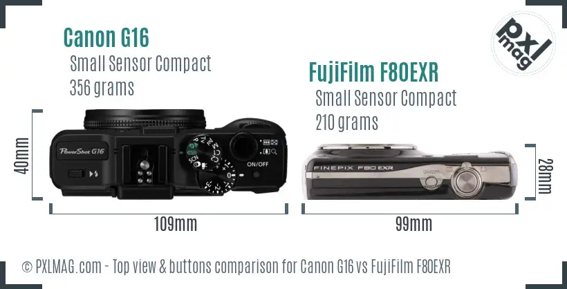 Canon G16 vs FujiFilm F80EXR top view buttons comparison