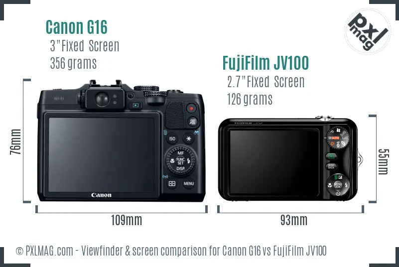 Canon G16 vs FujiFilm JV100 Screen and Viewfinder comparison