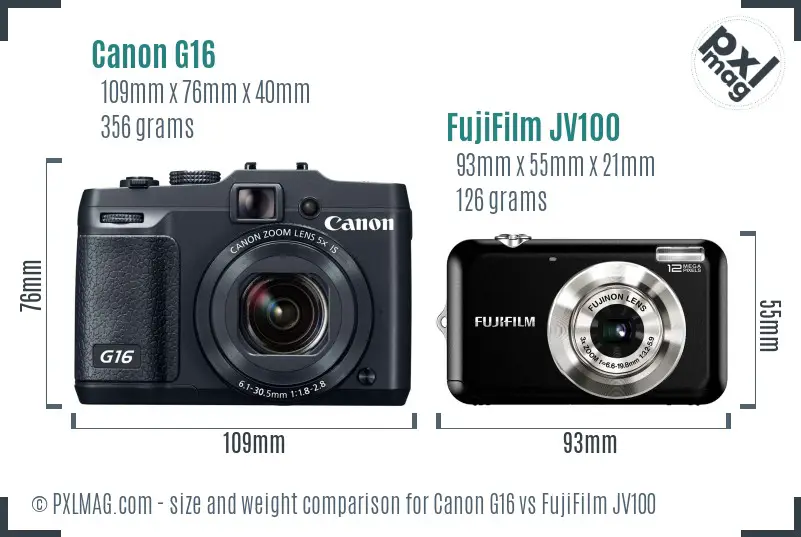 Canon G16 vs FujiFilm JV100 size comparison