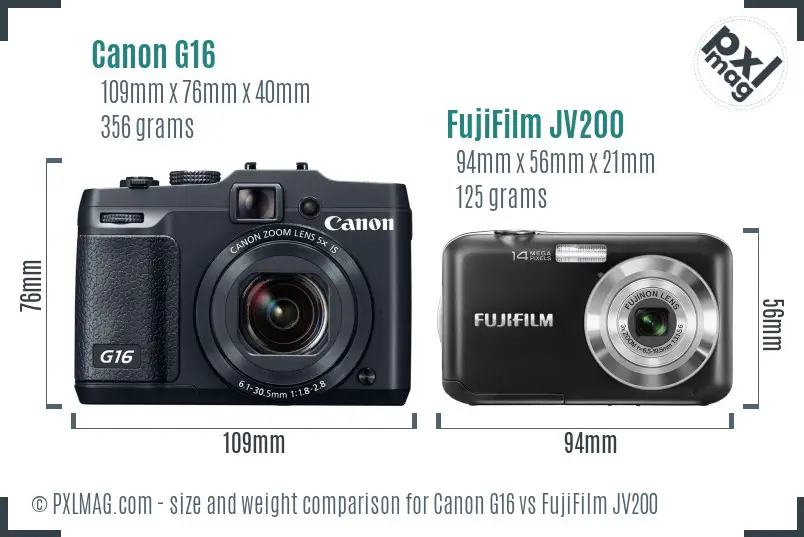 Canon G16 vs FujiFilm JV200 size comparison