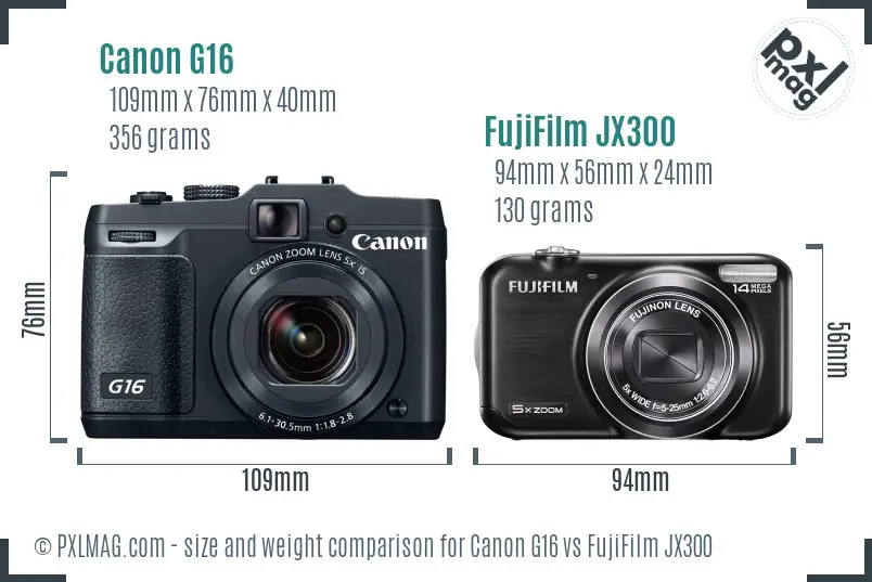 Canon G16 vs FujiFilm JX300 size comparison