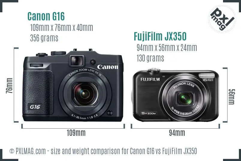 Canon G16 vs FujiFilm JX350 size comparison