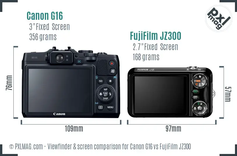 Canon G16 vs FujiFilm JZ300 Screen and Viewfinder comparison