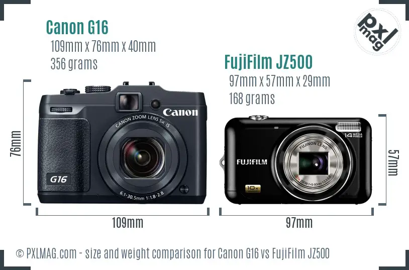 Canon G16 vs FujiFilm JZ500 size comparison