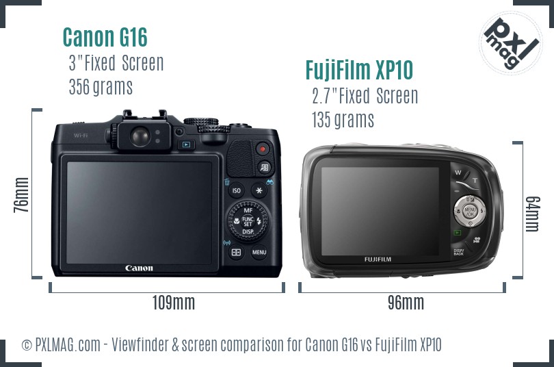 Canon G16 vs FujiFilm XP10 Screen and Viewfinder comparison