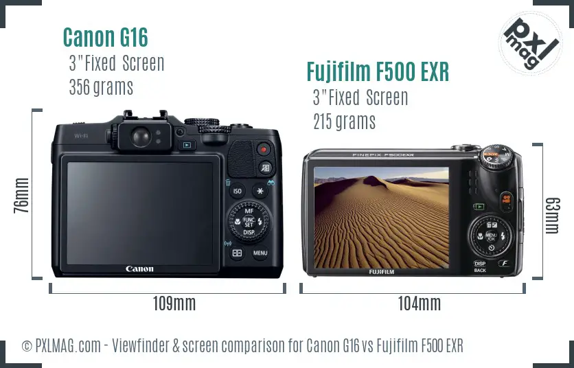 Canon G16 vs Fujifilm F500 EXR Screen and Viewfinder comparison