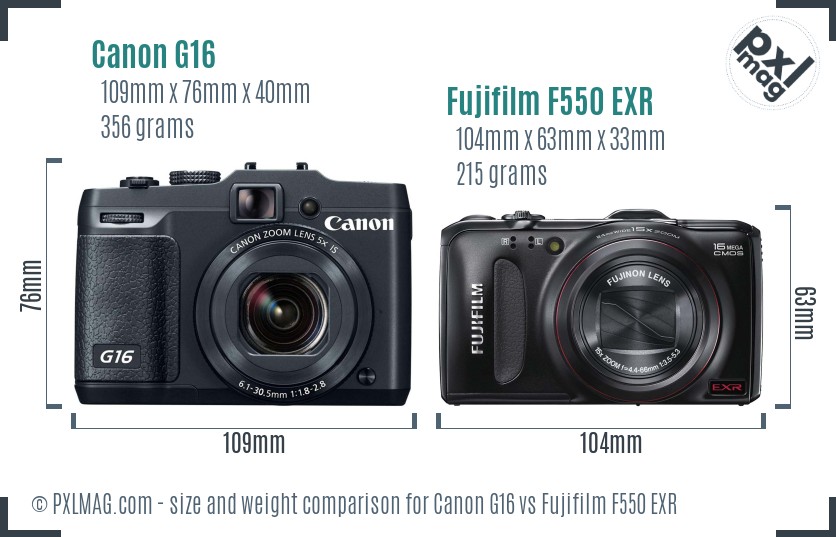 Canon G16 vs Fujifilm F550 EXR size comparison