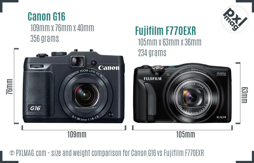Canon G16 vs Fujifilm F770EXR size comparison